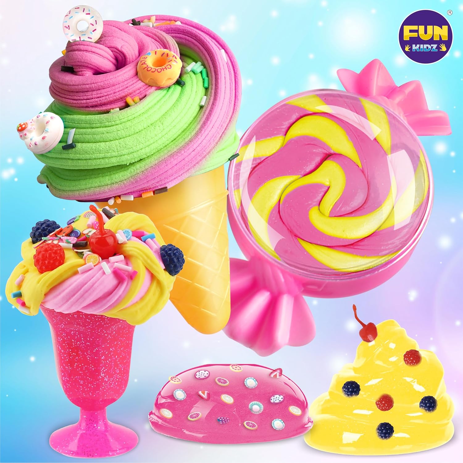 FunKidz Kit de Slime au Beurre de Crème Glacée DIY Ensemble de Slime Doux pour Filles de 8 à 12 Ans Plus de 100 Styles Combos Parfums Vanille, Orange et Chocolat Cadeau Idéal ou Activité de Fête